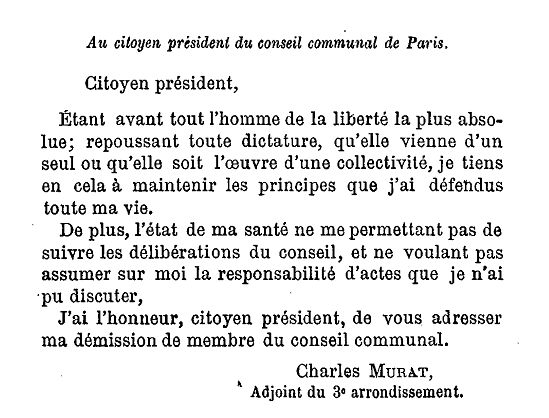 lettre de démission de Charles Murat